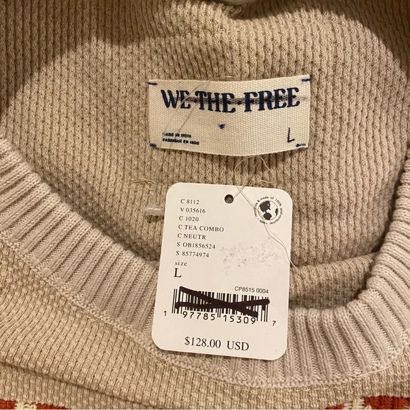 We The Free People Ski Holiday Snowflake Swit Oversized Waffle Knit Thermal | L - Picture 9 of 9